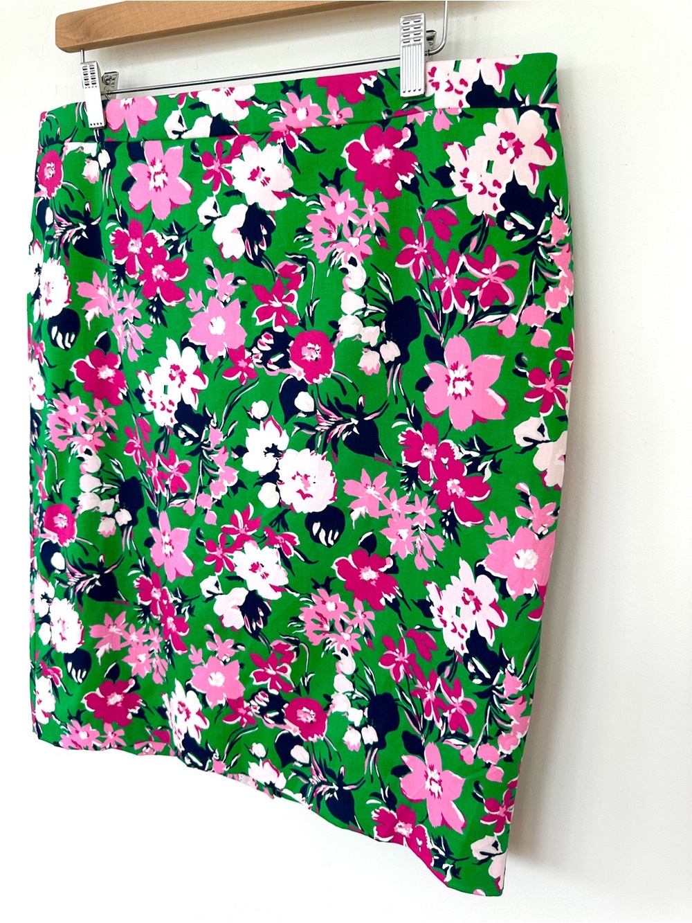J. Crew Floral Pencil Skirt - Green with Pink & White Blooms, Cotton, Lined
